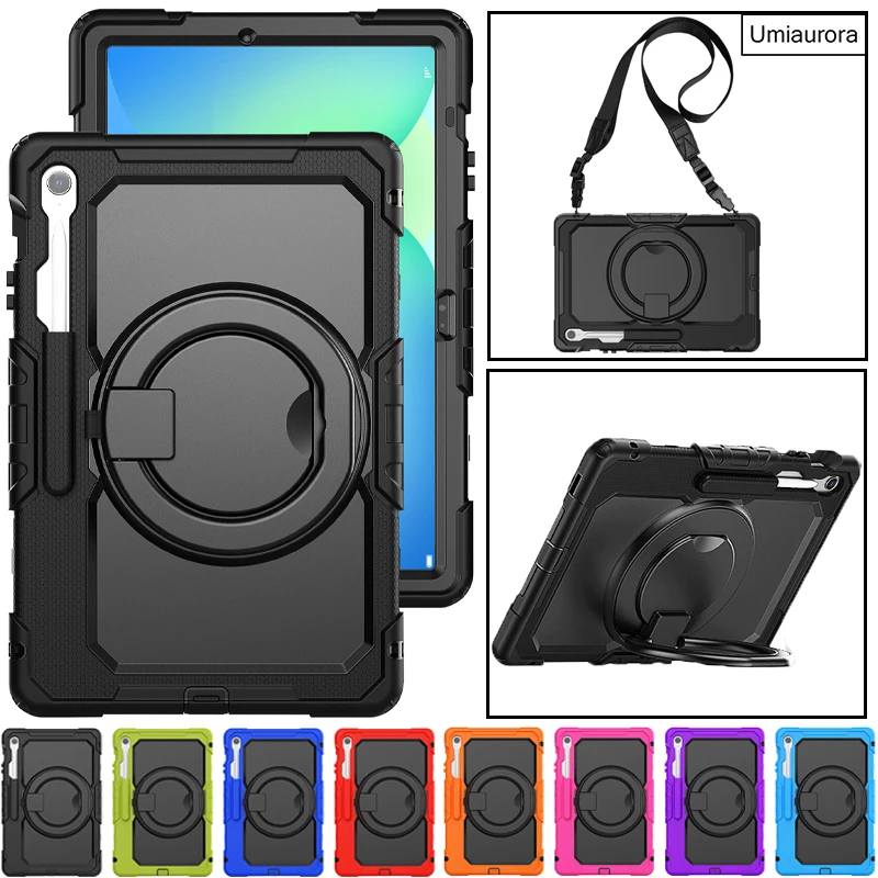 

For Samsung Tab S7 S8+ S9 Ultra S10 FE+ Plus SM-X620 SM-X520 X820 X920 Shockproof Tablet Case Pull Ring Stand Strap Rugged Funda