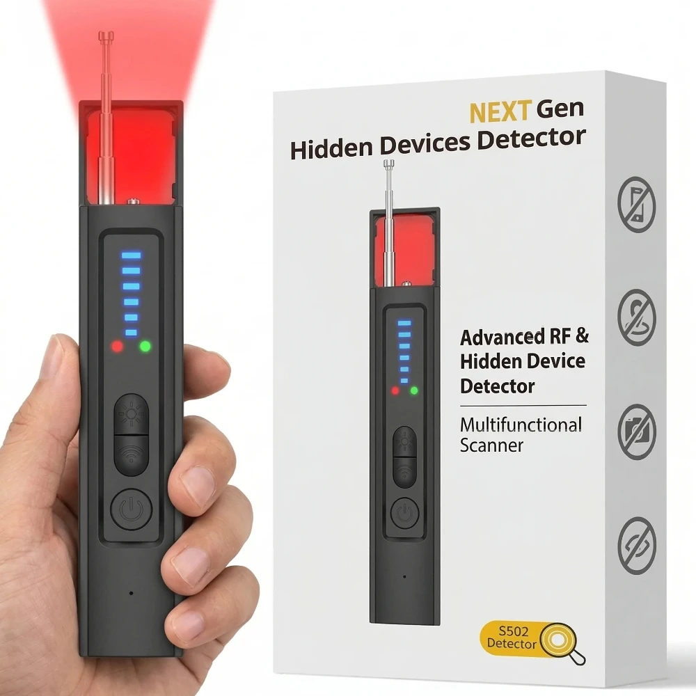 

6-in-1 Anti-Spy Hidden Camera Detector GPS Tracker Finder RF Signal Eavesdropping Device Scanner for Hotel Travel Privacy