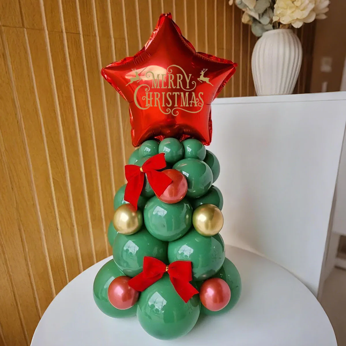 مجموعة بالونات على شكل شجرة عيد الميلاد، ملصقات عيد الميلاد، فيونكة مخملية، بالونات حمراء خضراء لتزيين عيد الميلاد ورأس السنة الجديدة #4