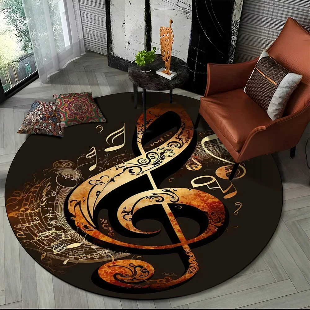 Colorful Musical Note Music Score Cartoon Round Carpet Rug for Living Room Bedroom Kids Playroom Decor,Pet Area Rug Non-slip Mat