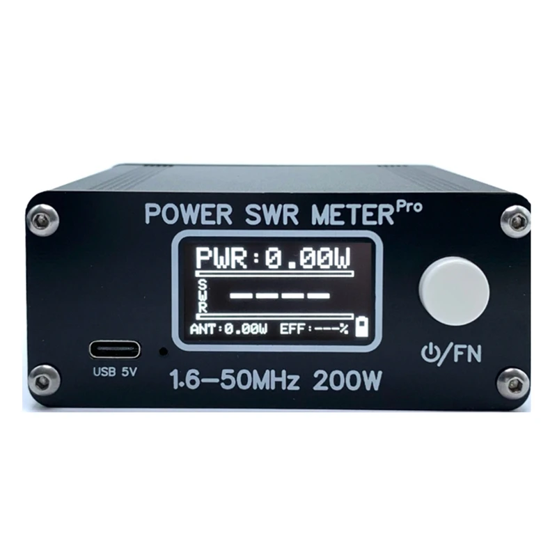 1.6-50Mhz 0.5W-200W HF Shortwave Power SWR Meter Pro HF PWR SWR Meter With 1.29 Inch OLED + 50 Hours Battery Durable Black