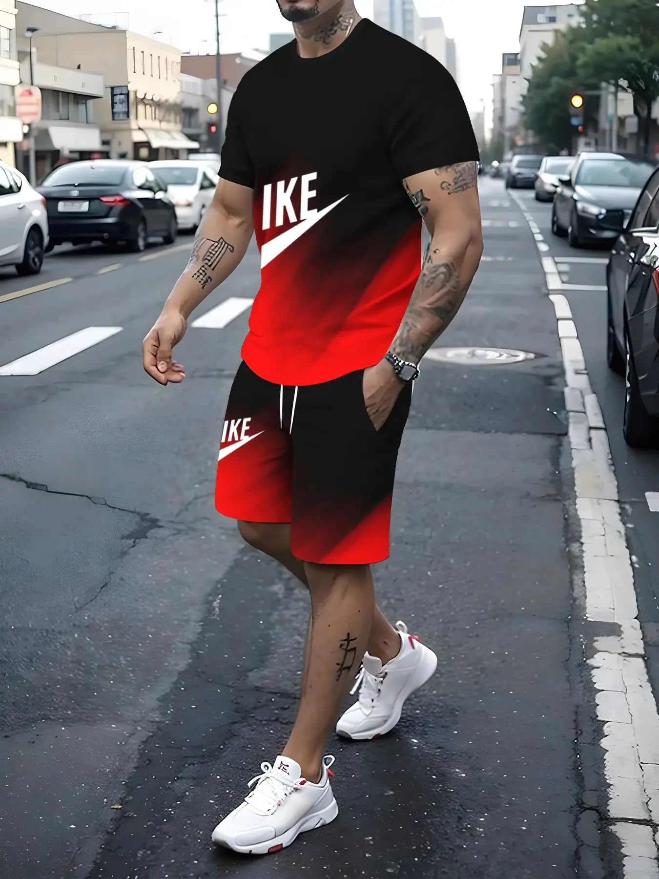 Men\'s T-shirt Set Sports Quick-drying Short-sleeved Set Breathable Large-size Set Crew Neck New Fashion Set Clothes for Men