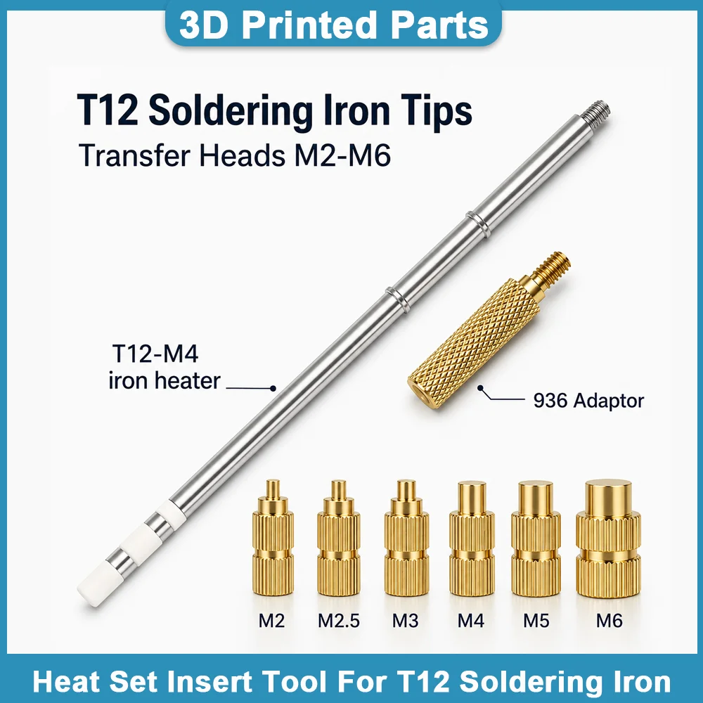 Wärmeeinpressmutter-Lötspitze T12, Lötkolbenspitze mit Innengewinde M2-M8, Messing-Heißmutter-Einpresskit, 3D-Druck-Zubehör