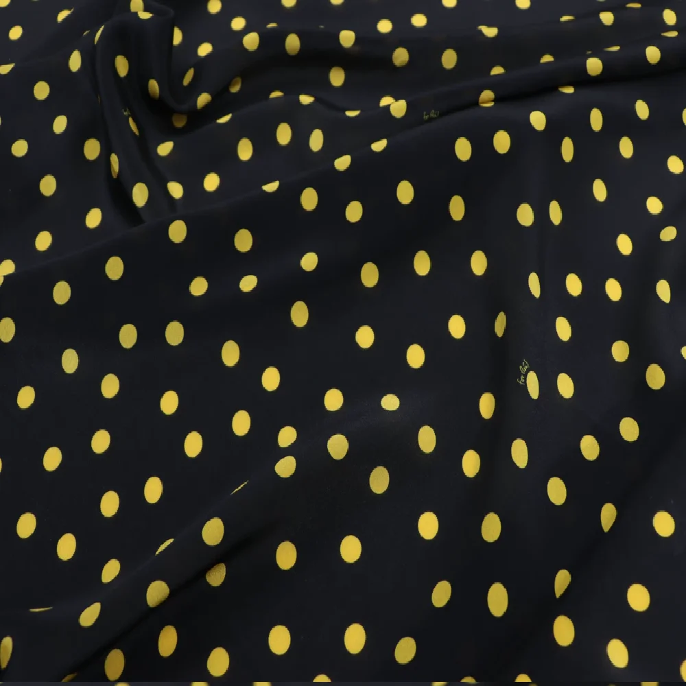 

Popular Classic Polka Dots Words Printed 100% Pure Silk Crepe De Chine Fabric for Lady Summer Breathable Dress Clothes