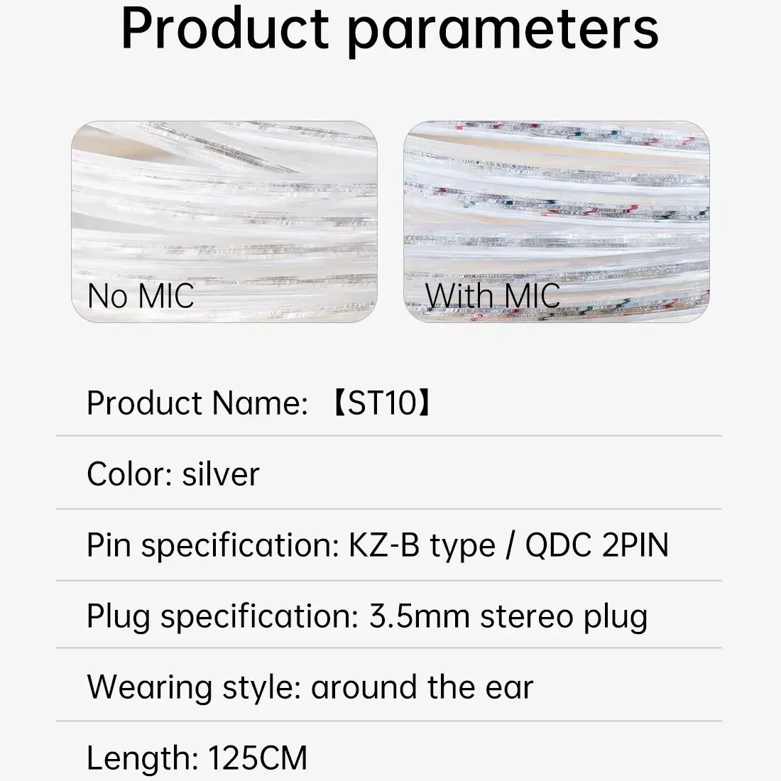 KBEAR ST10 High Purity Silver-plated HiFi Earphone Upgrade Cable 3.5mm Gold-plated Plug and KZ-B/KZ-C pins optional