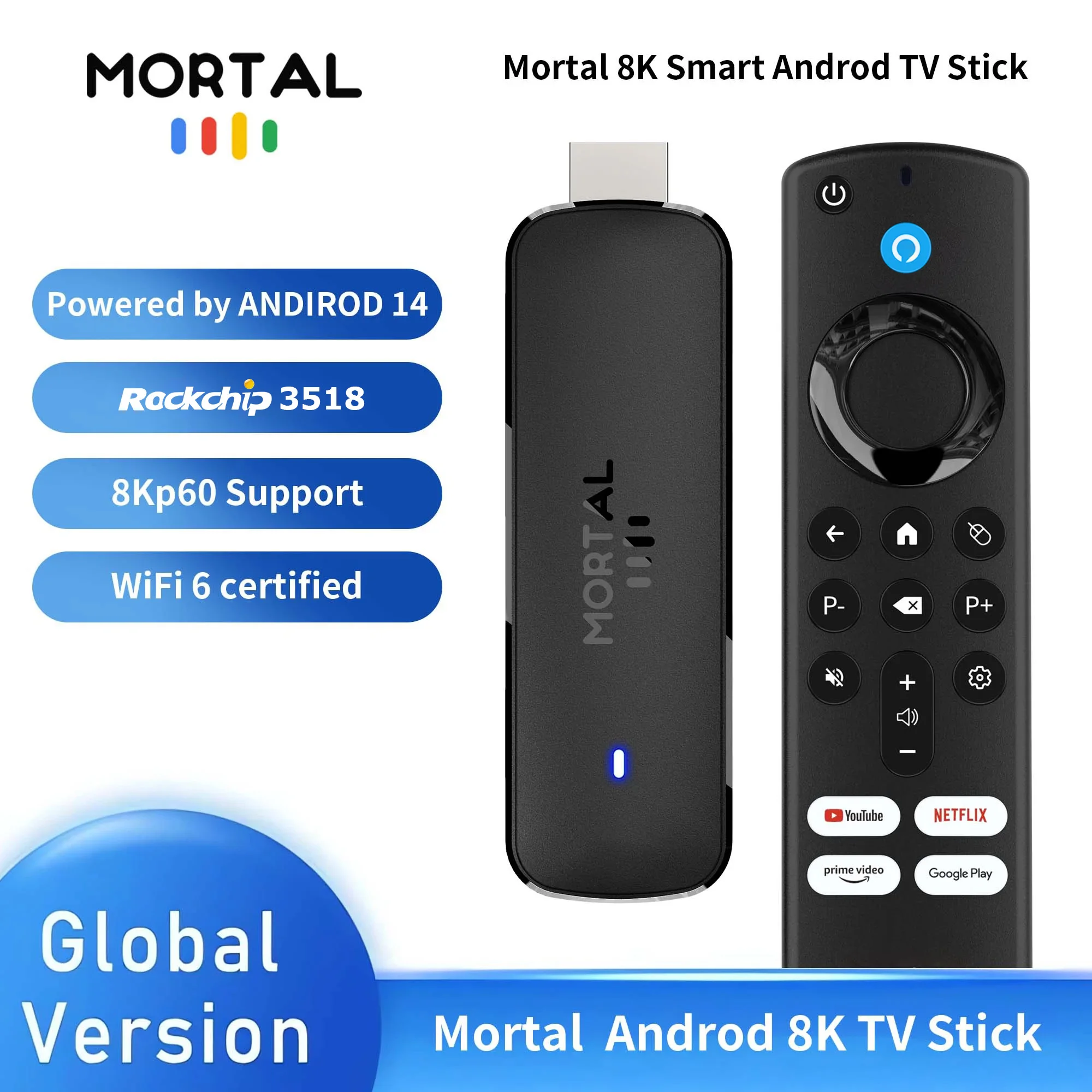 Mortal Q8 Android14 TV-Stick WIFI6 Sprachsteuerung TV-Stick 8K-Video RK3518 Netflix YouTube TV-Box Kostenloses Live-TV-Streaming – Detail 3