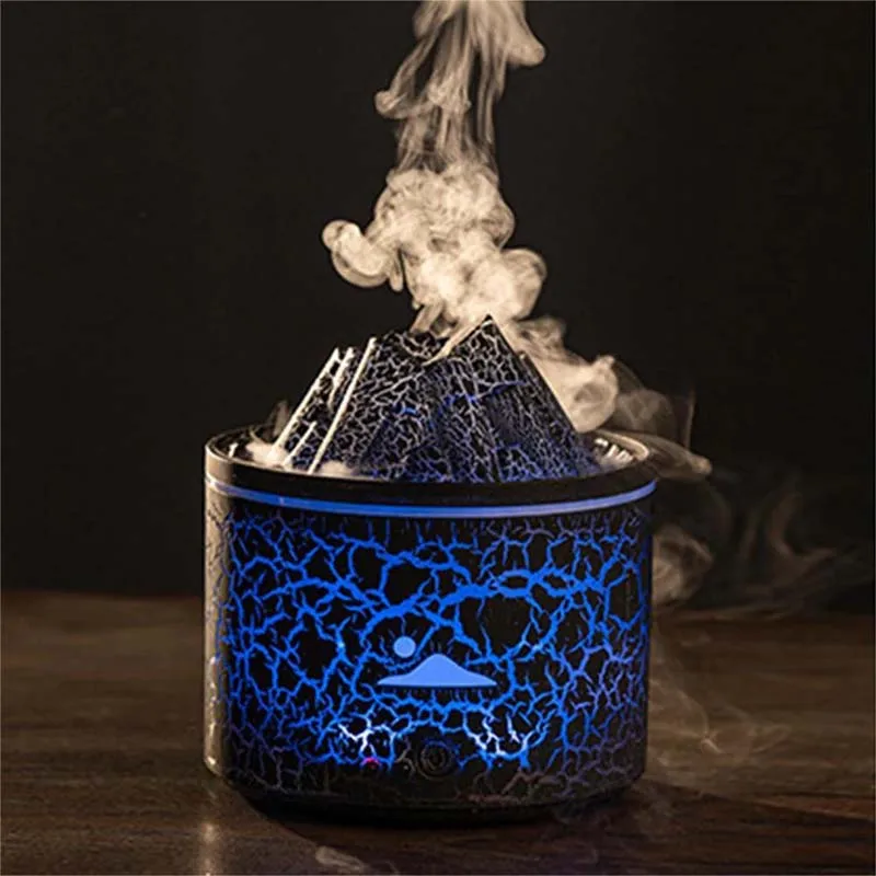 Usb Flame Air Humidifier Aroma Diffuser 7 Colorful Led Light Jellyfish Smoke Ring Essential Oil Aromatherapy Volcano Diffuser