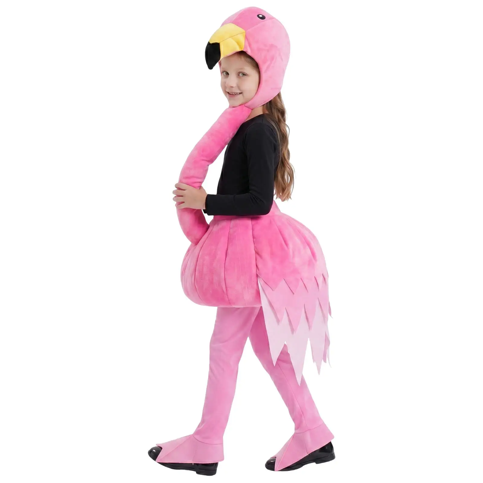 Kids Pink Flamingo Plush Cosplay Costume Cute Animal Outfit Halloween Carnival Birthday Party Stage Performance Dress Up Suit view 2