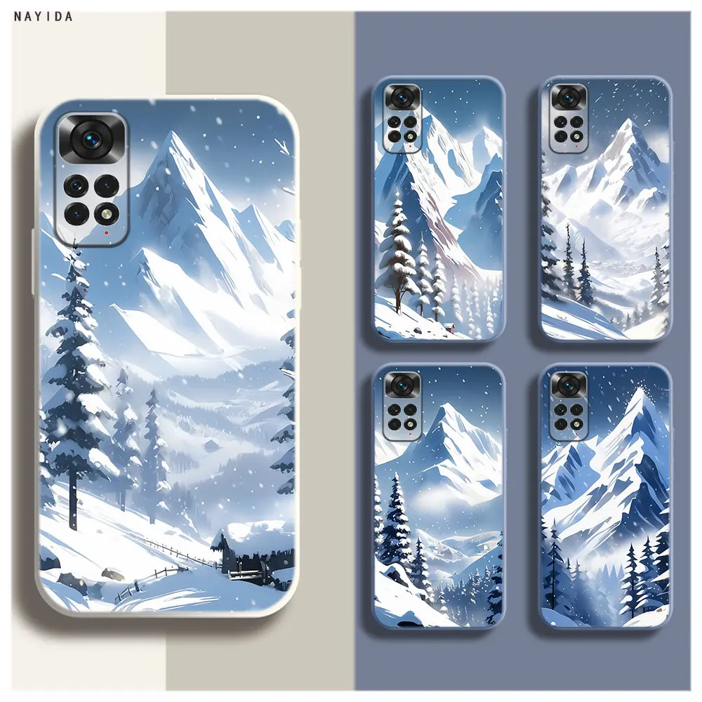 Soft Silicone Phone Case For Xiaomi Redmi Note 12 11 12S Pro Plus 12c 11a 4G 5G Original Cover Falling snow and snowy mountains