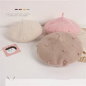 Vintage Pearlhüte von Mädchen, Kaschmirbalette, solide Wollkappen, elegante Mode, Kinder, Kinder 8 Hauptverkäufe Kinder Beat - №2