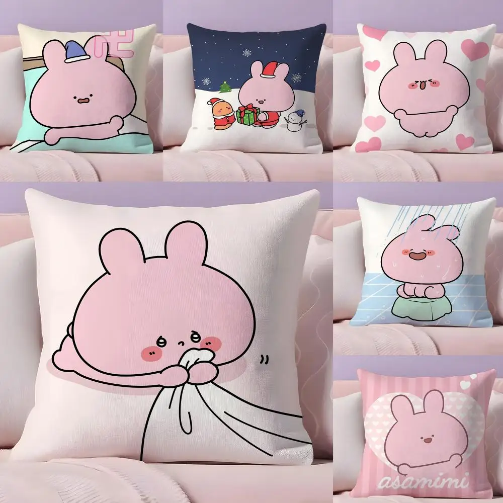 Asamimichaan Asleep Cute Asamimi Cushion Cover Plush Fabric Soft Double-Sided Printed Sofa Warm Winter Home Gift Pillow Cover