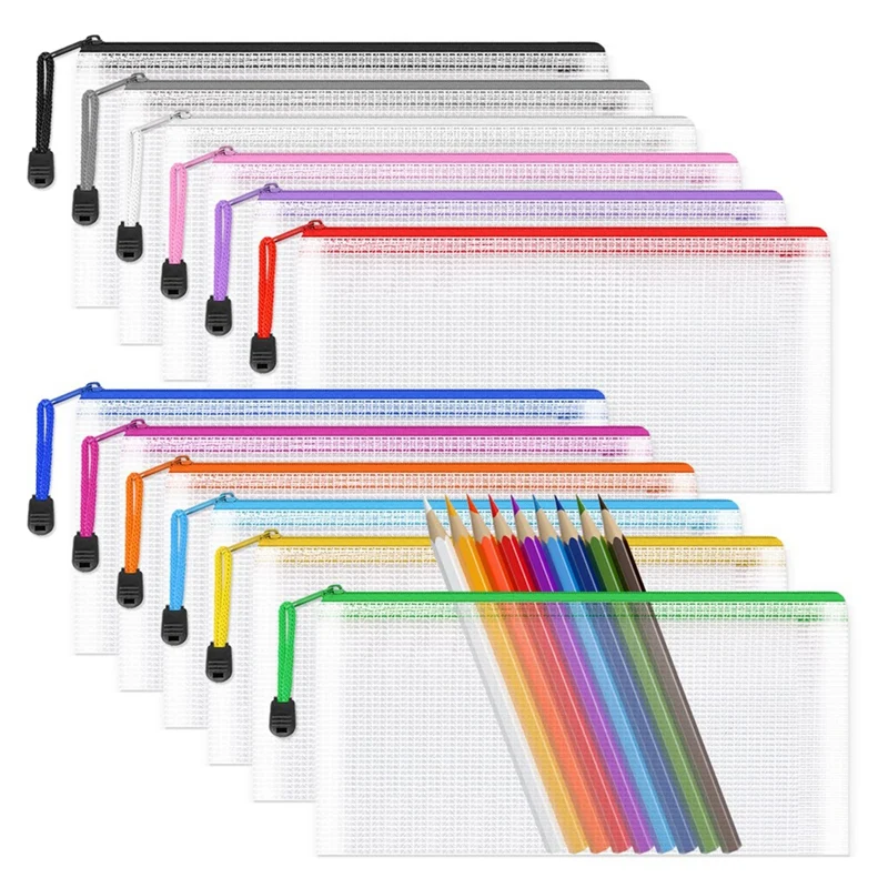 36 Stuks Mesh Document Tas Multicolor Pvc Waterdichte Reis Opslag Pouch Voor Schoolbenodigdheden, 12 Kleuren