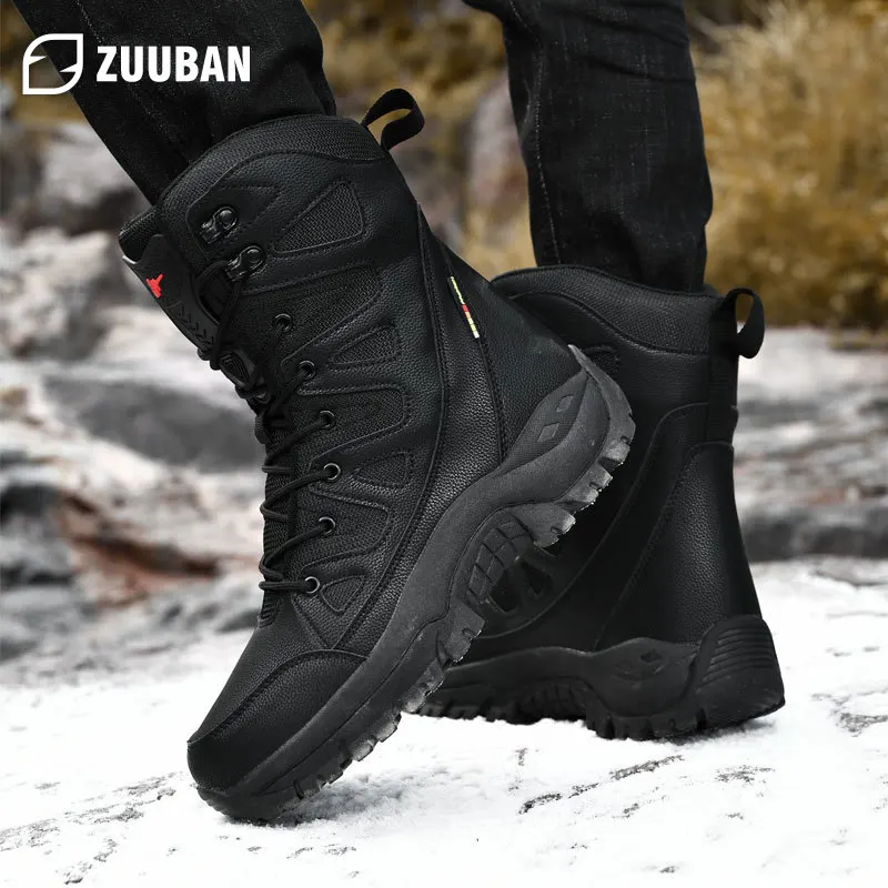 Women Waterproof Hiking Boots Leather Sneakers Super Warm Men Boots Outdoor Male Hiking Boots Work Shoes Big Size 46 Snow Boots