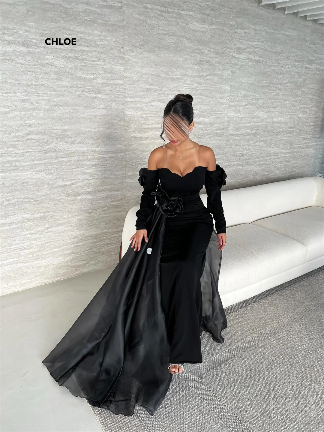 

Short Sleeves Elegant Evening Dresses for Woman Luxury Women's Evening Dresses for Special Occasions Off the Shoulders Black