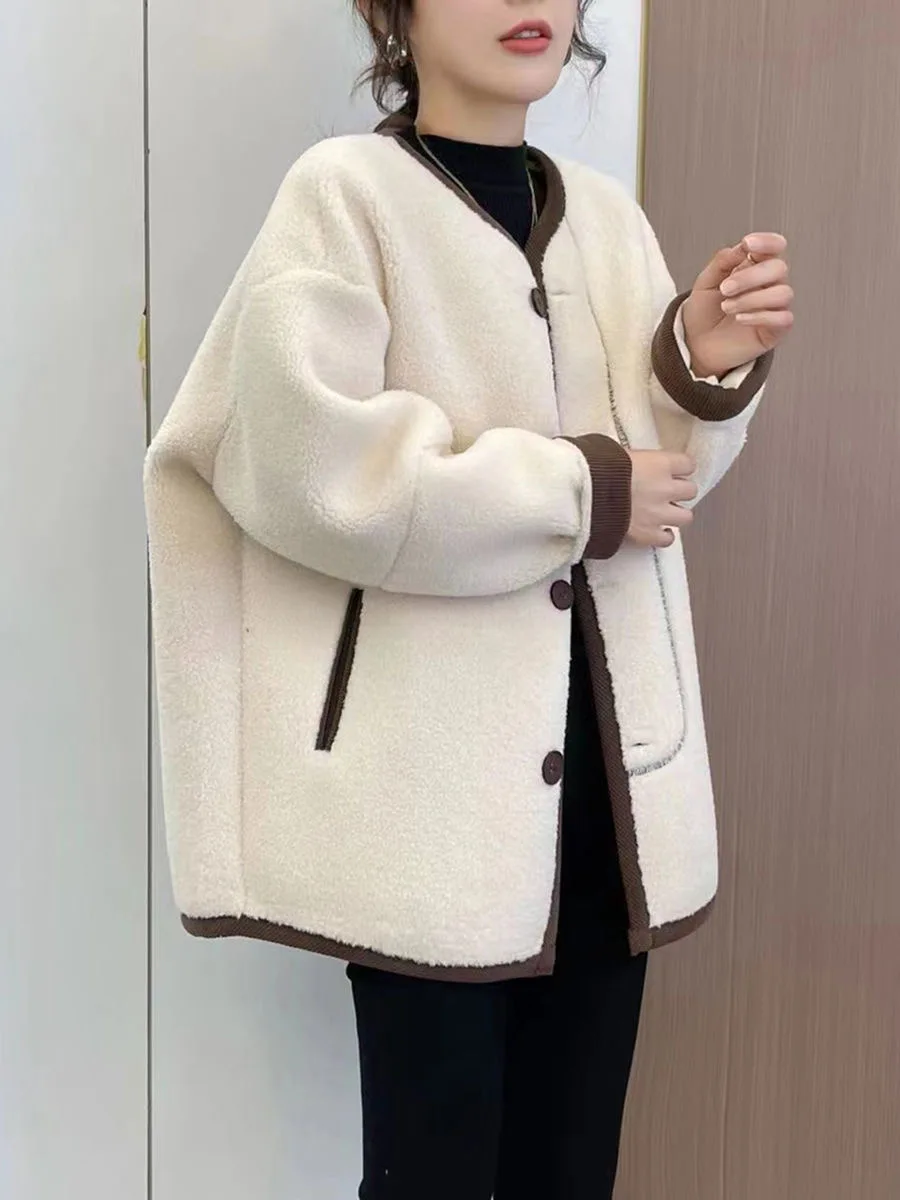 Cappotto di lana di agnello finto moda donna autunno inverno manica lunga giacca corta donna coreano Casual allentato monopetto capispalla