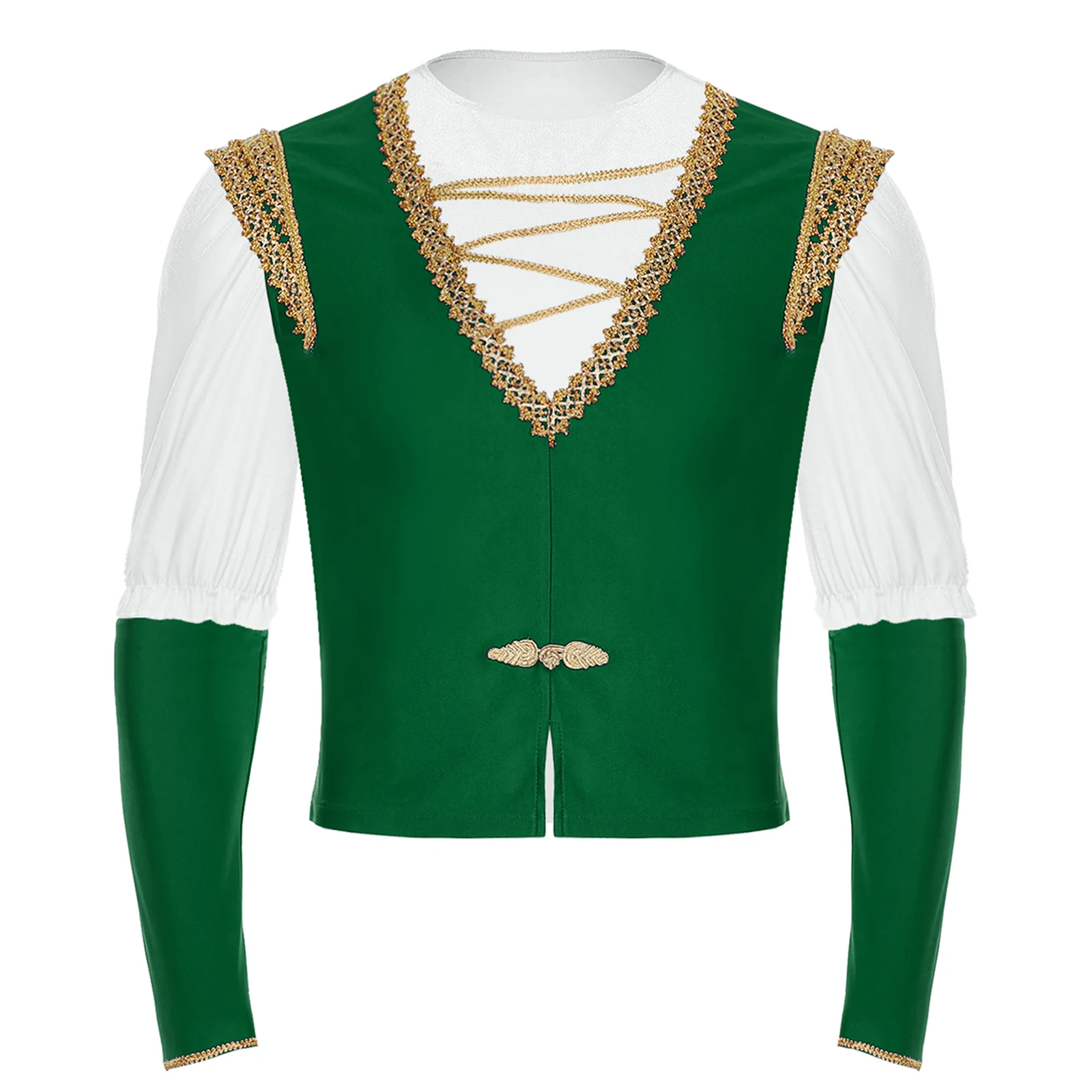 

Mens Royal Steampunk Dance Outfit Gold-Trimmed Velvet Vest & Adjustable Sleeve Shirt for Halloween Cosplay, Theater, Or Ballroom