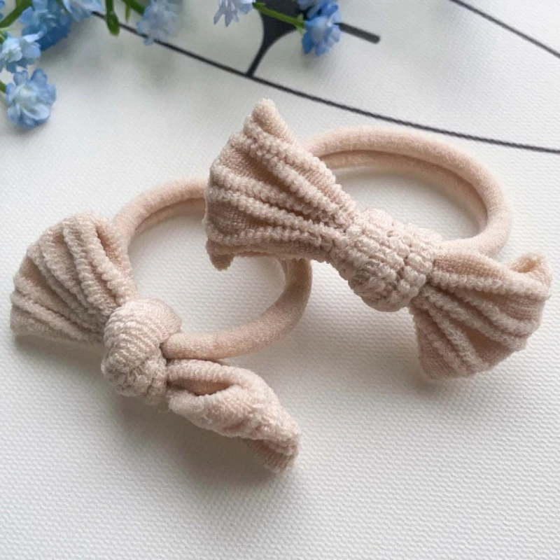 

10PCS Children's Elastic Bow Hair Ties Colorful Soft Towel Hair Loop Korean-style Simple Pleated Fabric Bows Ponytails Holders