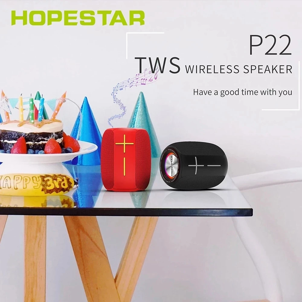 HOPESTAR P22 ميكرفون بلوتوث محمول صغير IPX6 مقاوم للماء مضخم صوت عمود باس دعم TF بطاقة AUX USB FM