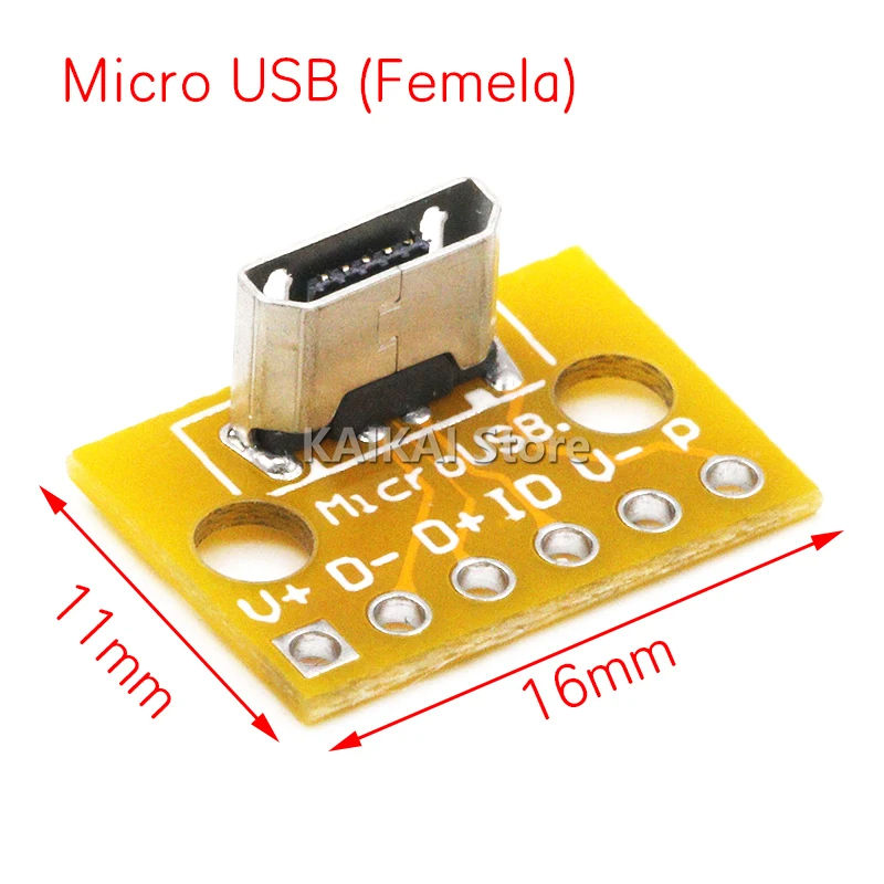 Vertical USB MiCroUSB Micro USB 2.0 Female Head A Connector 2.54mm PCB Converter Adapter Breakout Board 180 Degree Vertical