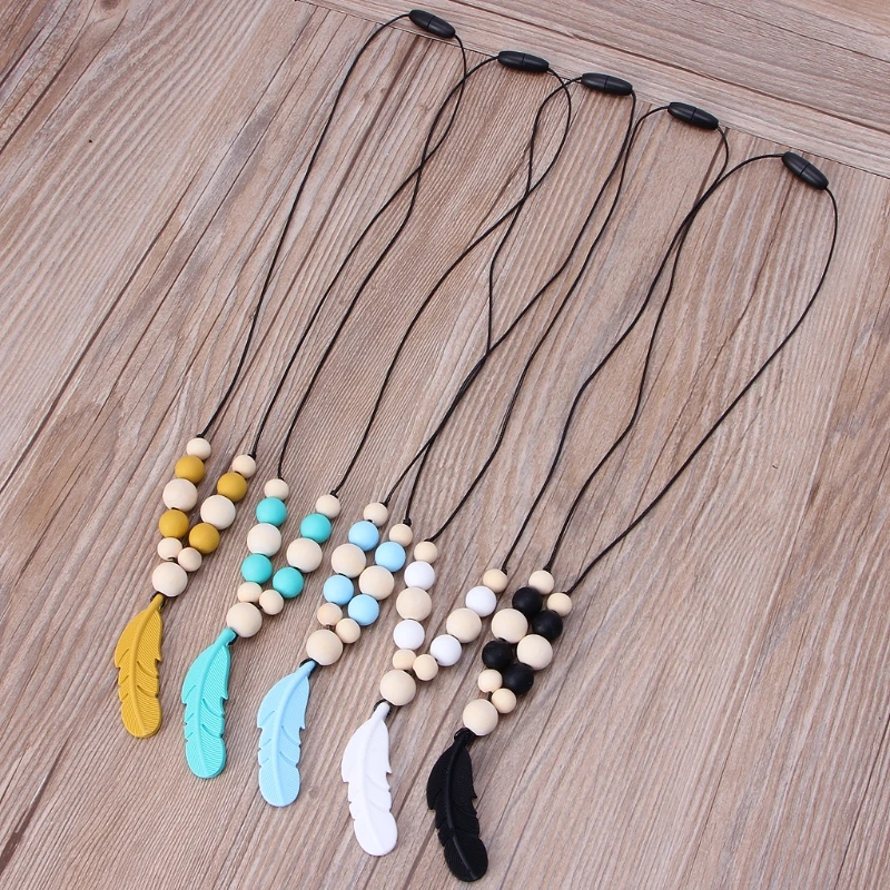 Silicone Feather Baby Teether Bead BPA DIY Infant Teething Necklace Pendant Jewelry Nursing Shower Toy