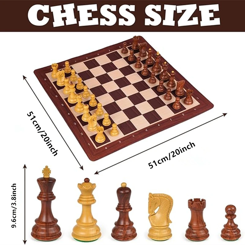 International Chess Set 51cm/20inch Foldable Rubber Chessboard, New Large King Size 9.6cm/3.8inch Heavy Chess Game Set view 2