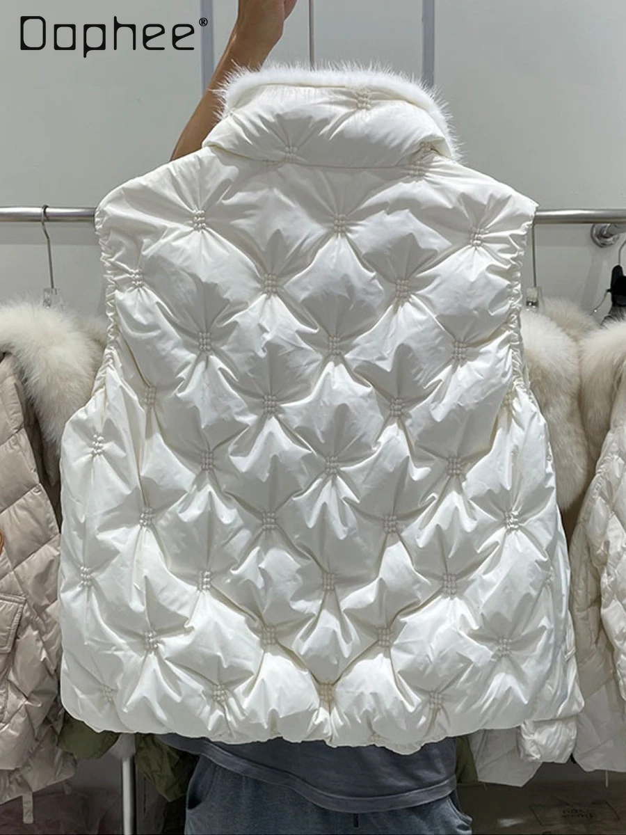 Chaleco corto de plumas para mujer, chaqueta de plumón de pato