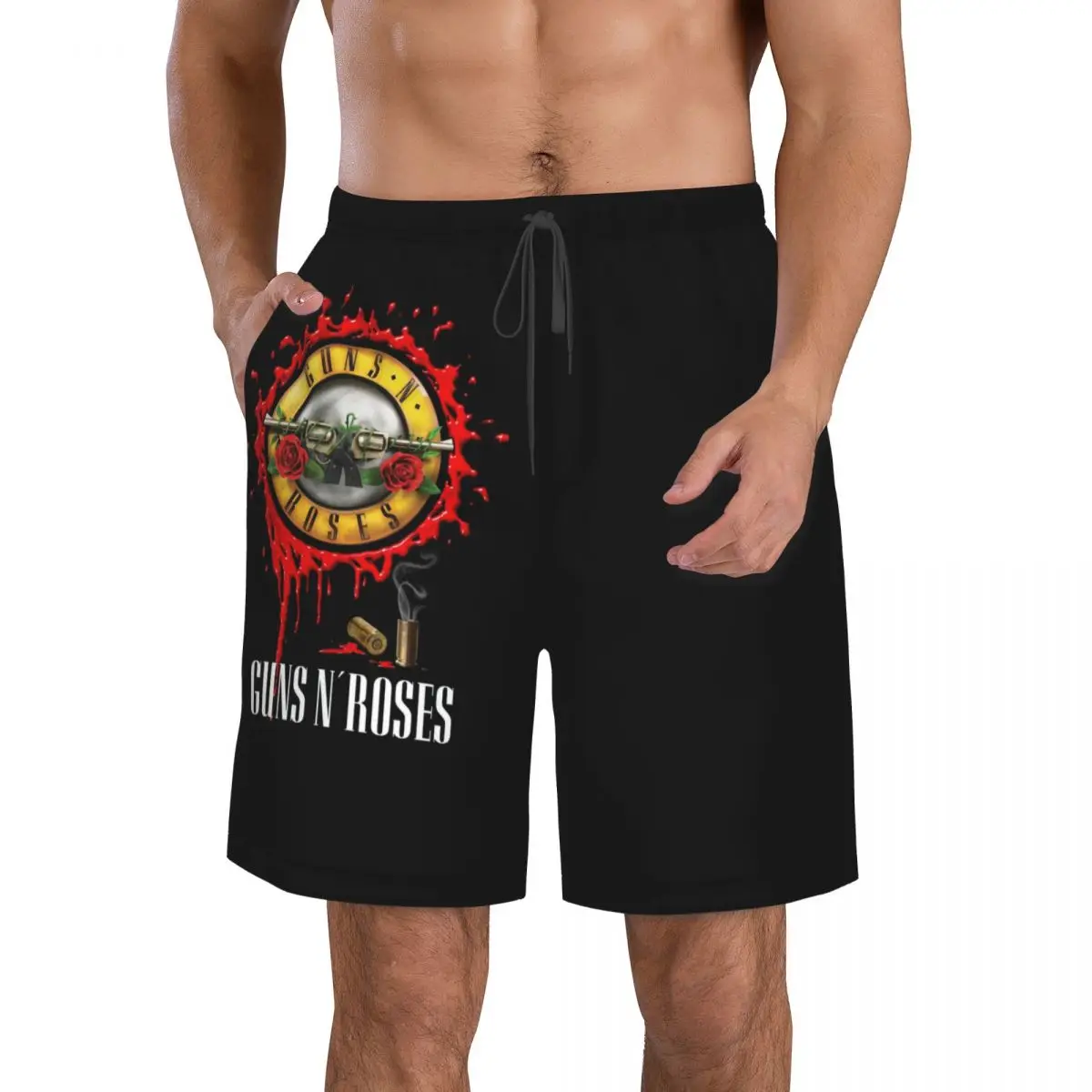 Classic Rock Bands Guns And Roses Men's Beach Shorts Fitness Quick-drying Swimsuit Funny Street Fun 3D Shorts