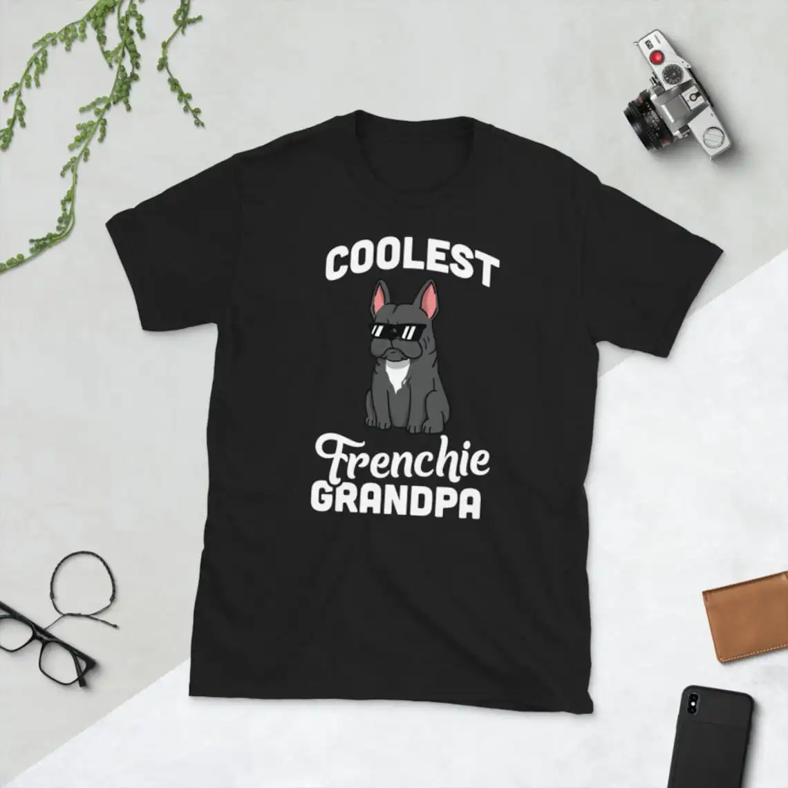 Coolest Black French Bulldog Grandpa Shirt Funny Grandfather T-Shirt Frenchie Dog Gift