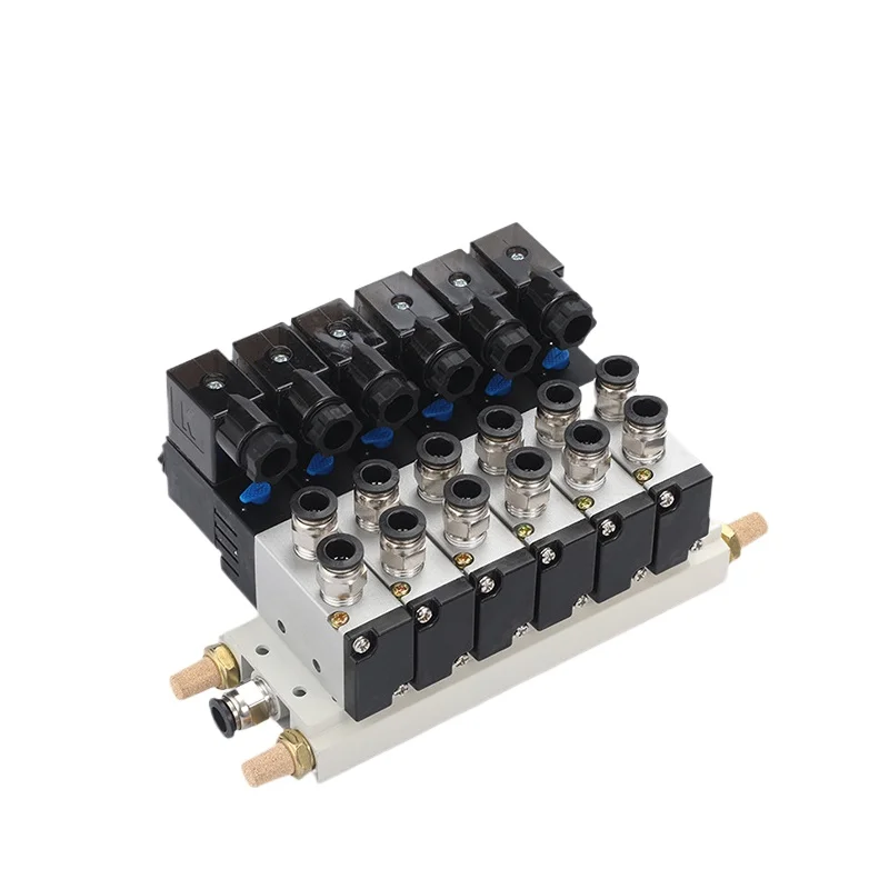 4V210-08 Valve Island Pneumatic Solenoid Valve Manifold 5/2 Way 12V/24V DC 110V/220V AC With Fittings Muffler Air Control Block