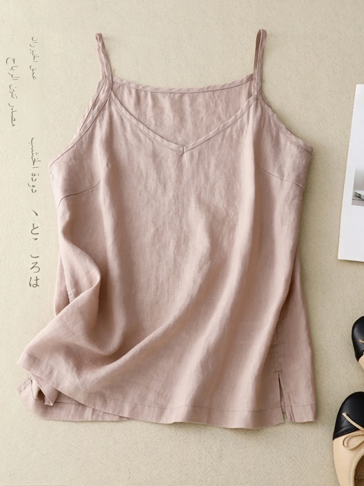 Lightweight Loose Linen Camisole Top Women's V-Neck Cotton Linen Vest Summer 2023 Commute Style Color Regular Length