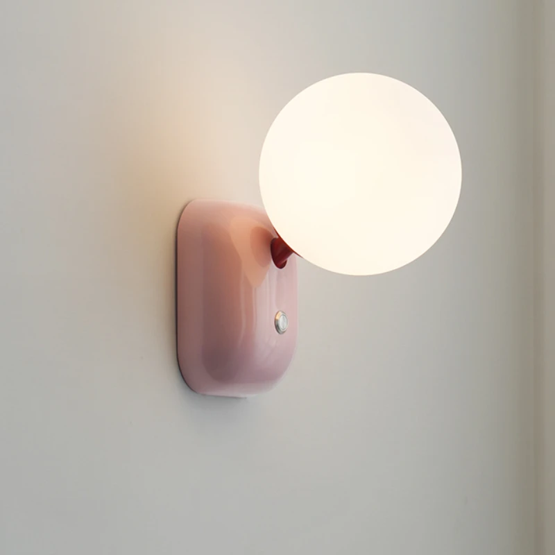 Cartoon Cream Pink Wall Lamp Kids Room Macaron Bedroom Bedside Cute Sconce Lights for Living Room Corridor Aisle Push Switch G9