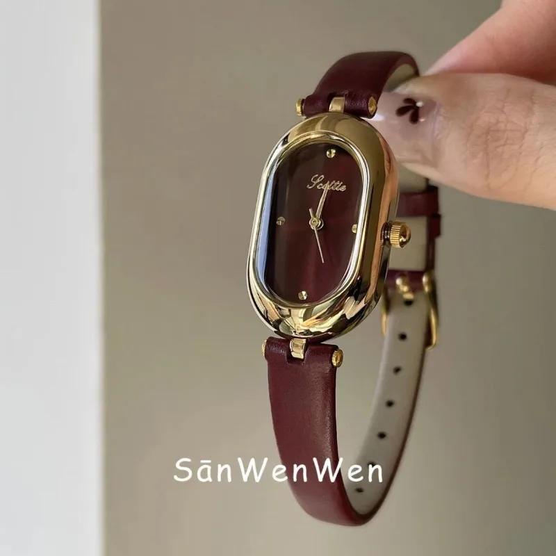 

Женские кварцевые часы Ankara Red Small Oval Belt в ретро-стиле, нишевая модная модель класса люкс, 435