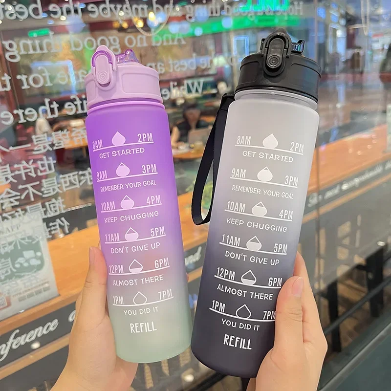 800ML Colorful Water Bottle Motivational Drinking Bottle Sports Water Bottle with Time Marker Portable Reusable Plastic Cups