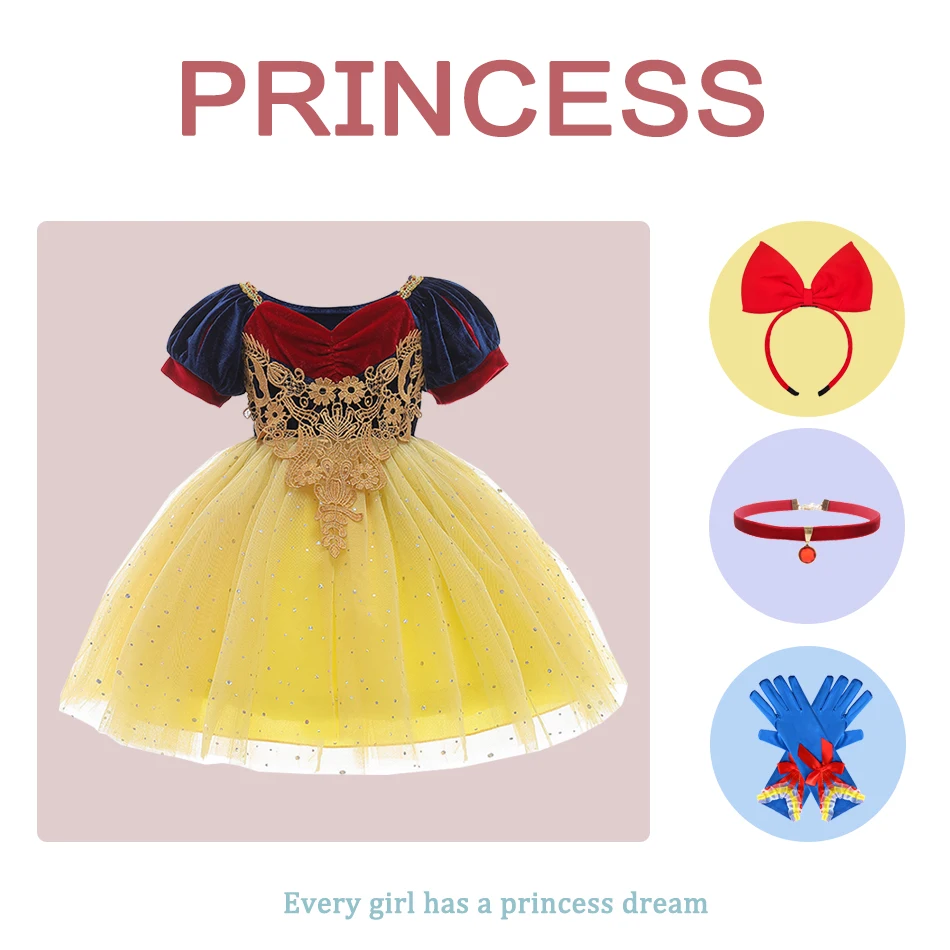 Baby Clothing Girls Snow White Dress  Flower Girl Fancy Gown Halloween Christmas Little Girls Snow White Costume Birthday Gift