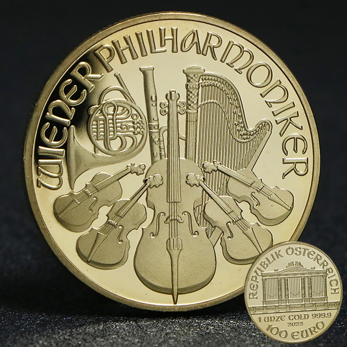 Réplica de orquesta filharmónica de 100 euros, colección Basso-relievo chapada en oro, decoración navideña, regalo de Año Nuevo