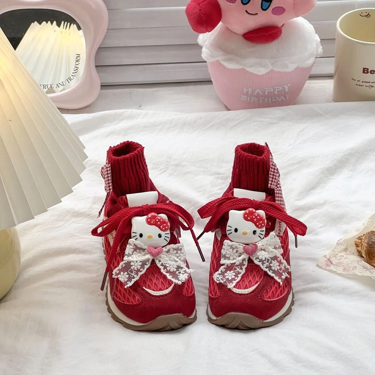 جديد سانريو مرحبا كيتي الفتيات الأطفال أحذية رياضية ربطة القوس فيونكة طفل أحذية تنس لينة أسفل الخريف احذية الجري أحذية رياضية عدم الانزلاق