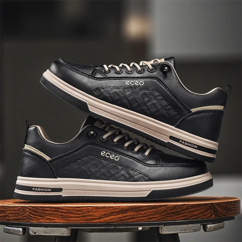 جديد الرجال أزياء عارضة أحذية من الجلد عدم الانزلاق مقاومة للاهتراء أحذية رياضية مريحة شقة الانزلاق على حذاء كاجوال أحذية الرجال #4