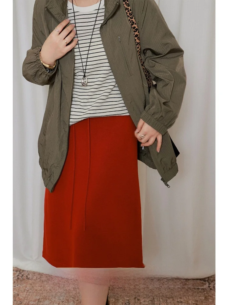 

Юбка А-силуэта для полных женщин, вязаная из шерсти, стройнящая, повседневная, с высокой талией, из смесового полиэстера и нейлона