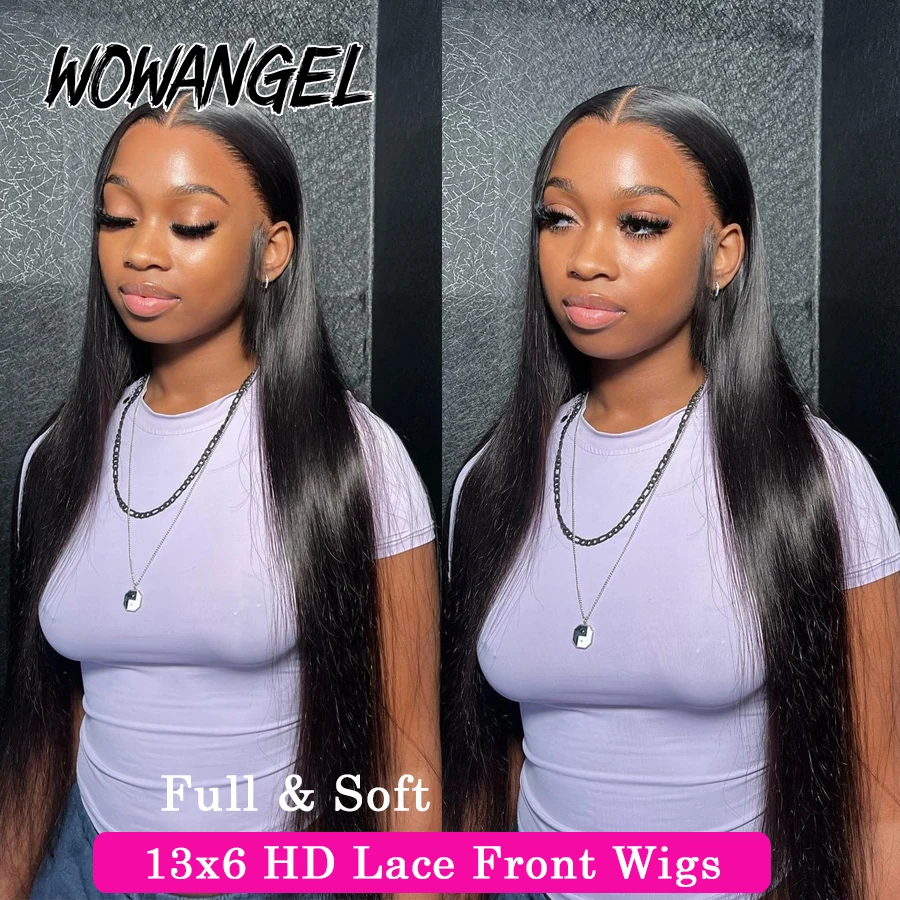 Wow Angel 34inch Front Wigs Silky Straight 13x6 HD Lace Front Wig 180% Pre Plucked Invisible HD Lace Human Hair Wig Melt Skins