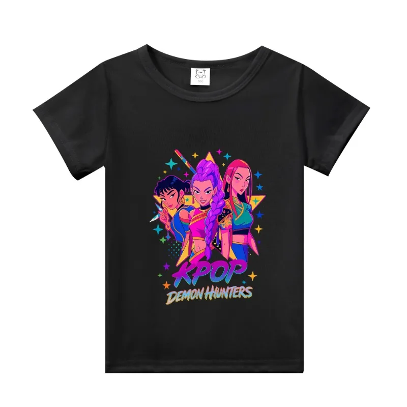 KPop Demon Hunters Children T-shirts Cartoon Printed Figures Tees Anime Short Sleeves Tops Summer Boys Girls Clothes Kids Gift
