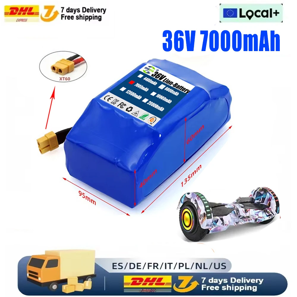 Batteria agli ioni di litio ricaricabile di alta qualità, 36V, 7000mAh, configurazione 10S2P, per monopattini elettrici autobilanciati, hoverboard e monocicli.