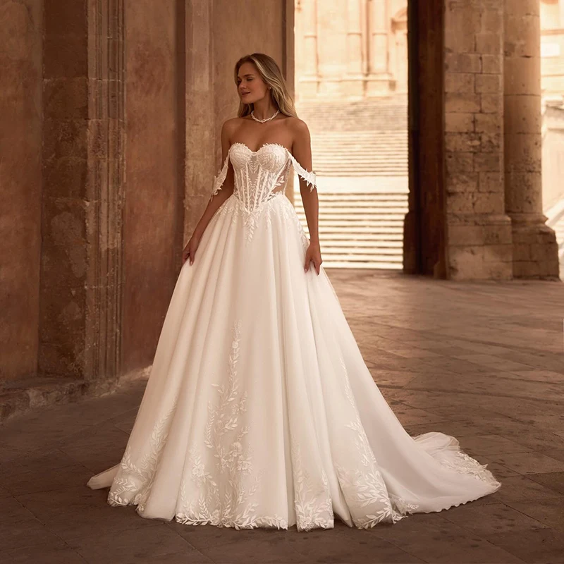 ชุดแต่งงานสไตล์โบฮีเมียนชายหาดแบบแปดแขนสำหรับผู้หญิง แขนกุด คอวี ทรงเอไลน์ ชุดเจ้าสาวสั่งตัดได้