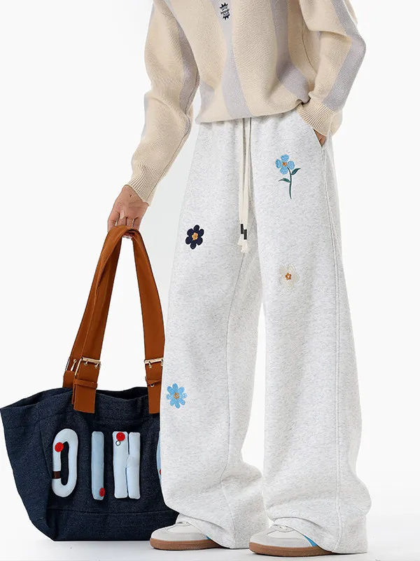 

Мужские повседневные спортивные брюки TANGZ Studio свободного кроя с вышивкой в виде цветов, широкие штаны для спорта, модные брендовые джоггеры