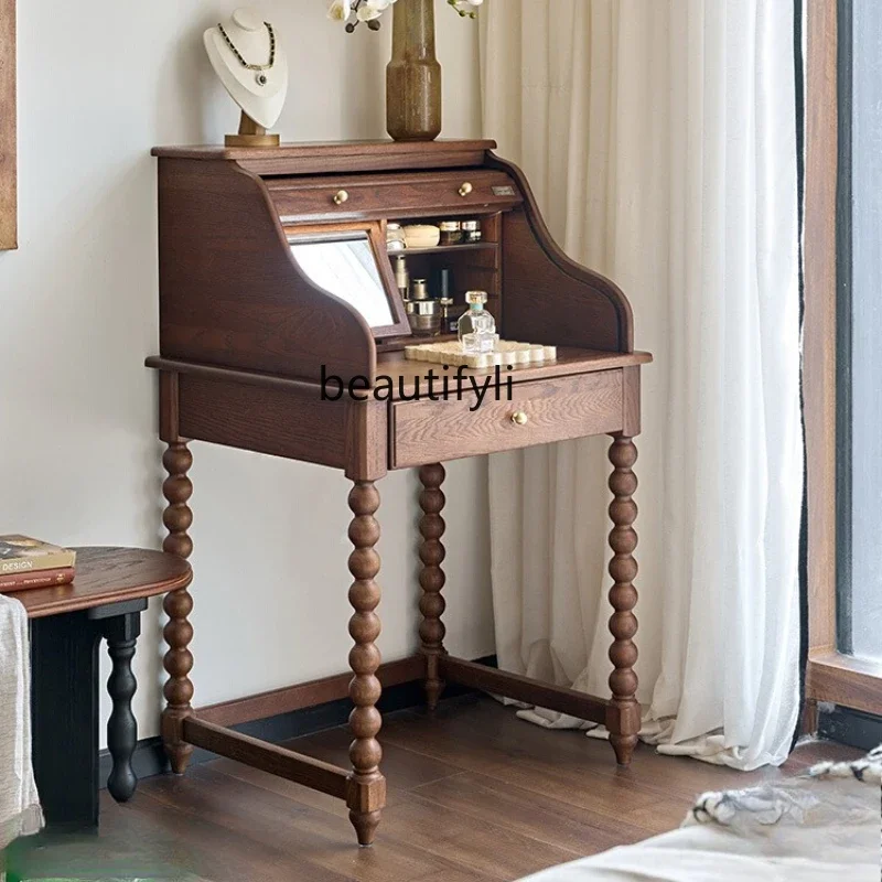 French retro solid wood dressing table, dressing cabinet, integrated bedroom dressing cabinet, bedside storage