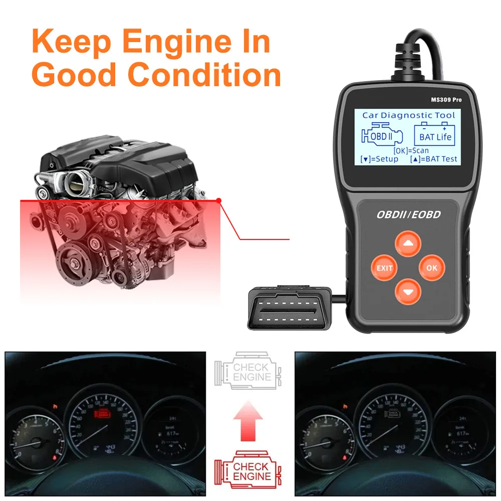 Picture 3: MS309PRO Live Data Code Reader Car Diagnostic Tool Check Engine System Multi-language OBD2 Scanner Battery Tester