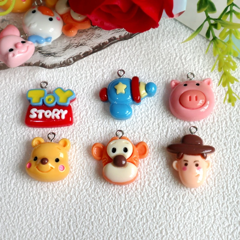 10pcs Cartoon Anime Toys Character Resin Nailing Pendant Trendy Cute Charms DIY Necklace Bracelet Earrings Keychain Accessories