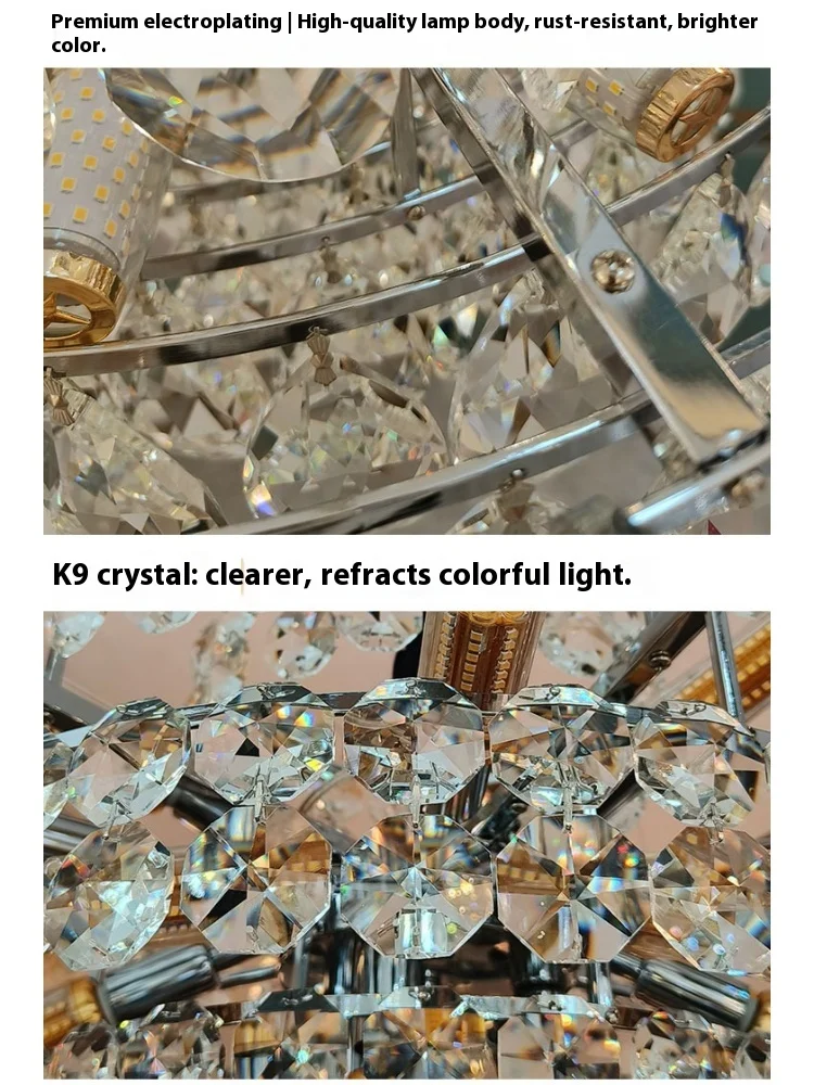 ضوء قلادة غرفة المعيشة الفاخرة الخفيفة الحديثة الحد الأدنى غرفة نوم ضوء الراقية تصميم دائري، قلادة كريستال فرنسية فاخرة