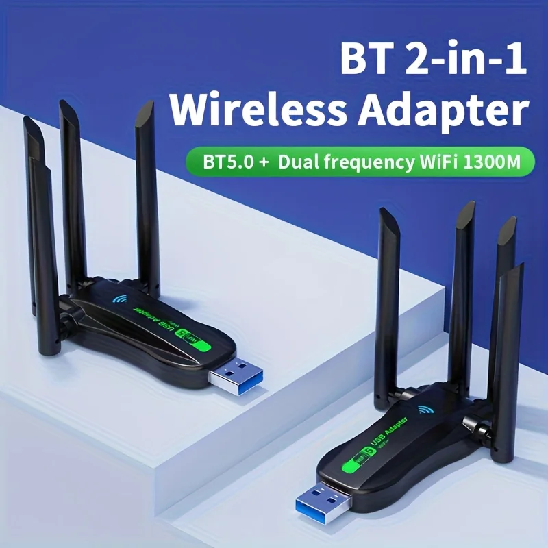 BT+WIFI wireless network card, wireless USB network card, 2-in-1 4.2+dual band WIFI 1300M, plug and play without driver