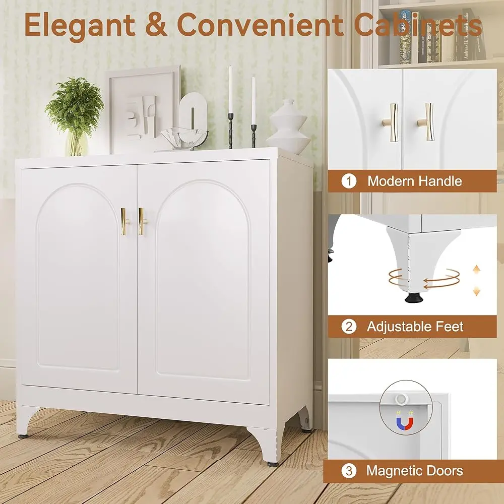 Buffet Cabinet With Storage, 33"" H Side Board Storage Cabinet With Doors And Shelves, Metal Sideboard Cabinets For Dining