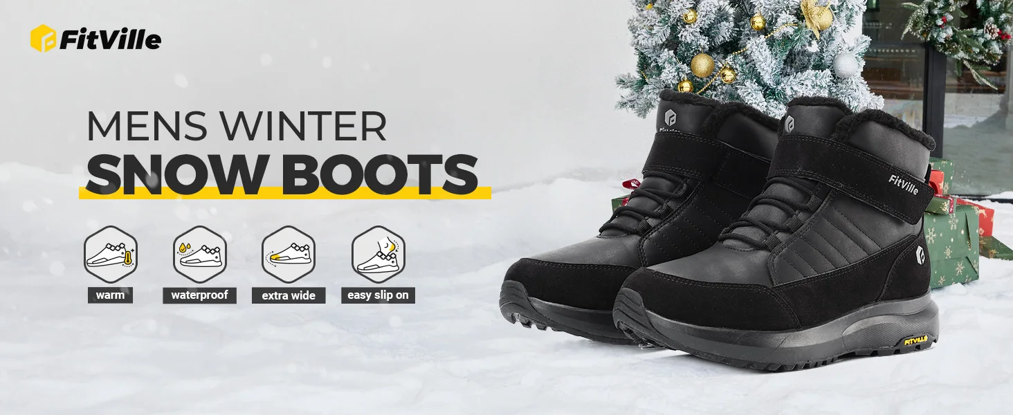 FitVille Extra Breite Herren-Wanderstiefel, Warm Gefüttert mit Fell, Schneewinterstiefel, Leichte Rutschfeste Outdoor-Trekkingschuhe für Herren, Herbst – Detail 3